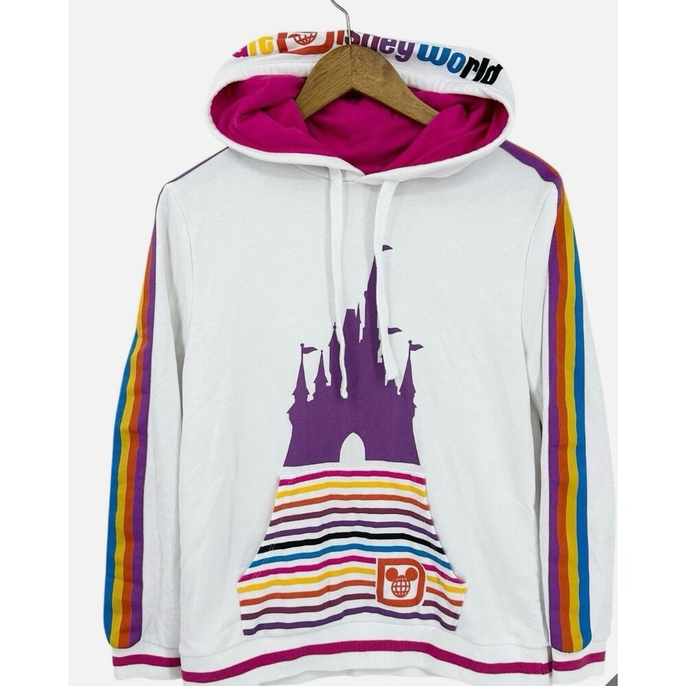 WALT DISNEY WORLD Hoodie Sweatshirt Castle Rainbow Stripe Sz 2XL U860